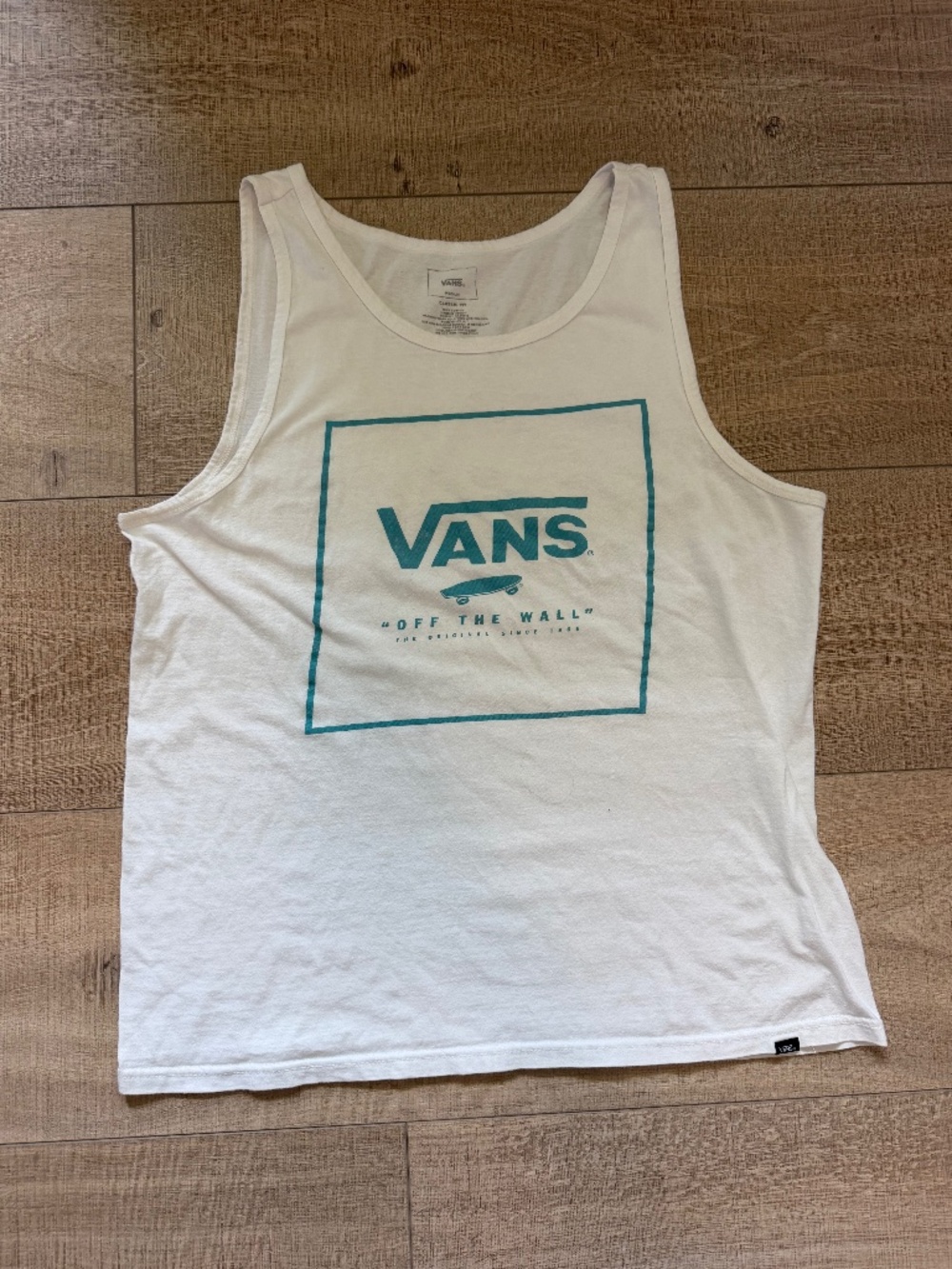 Vans Off The Wall Teal Box Logo Graphic Tank Top White Men's Size Medium